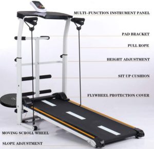 Mechanical Treadmill 4-in-1, with Sit-ups Panel, T-wisting Machine, Draw Rope Features