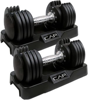 Cap Adjustable Dumbbell with Contoured Full Rotation Handle, 25 lb Pair